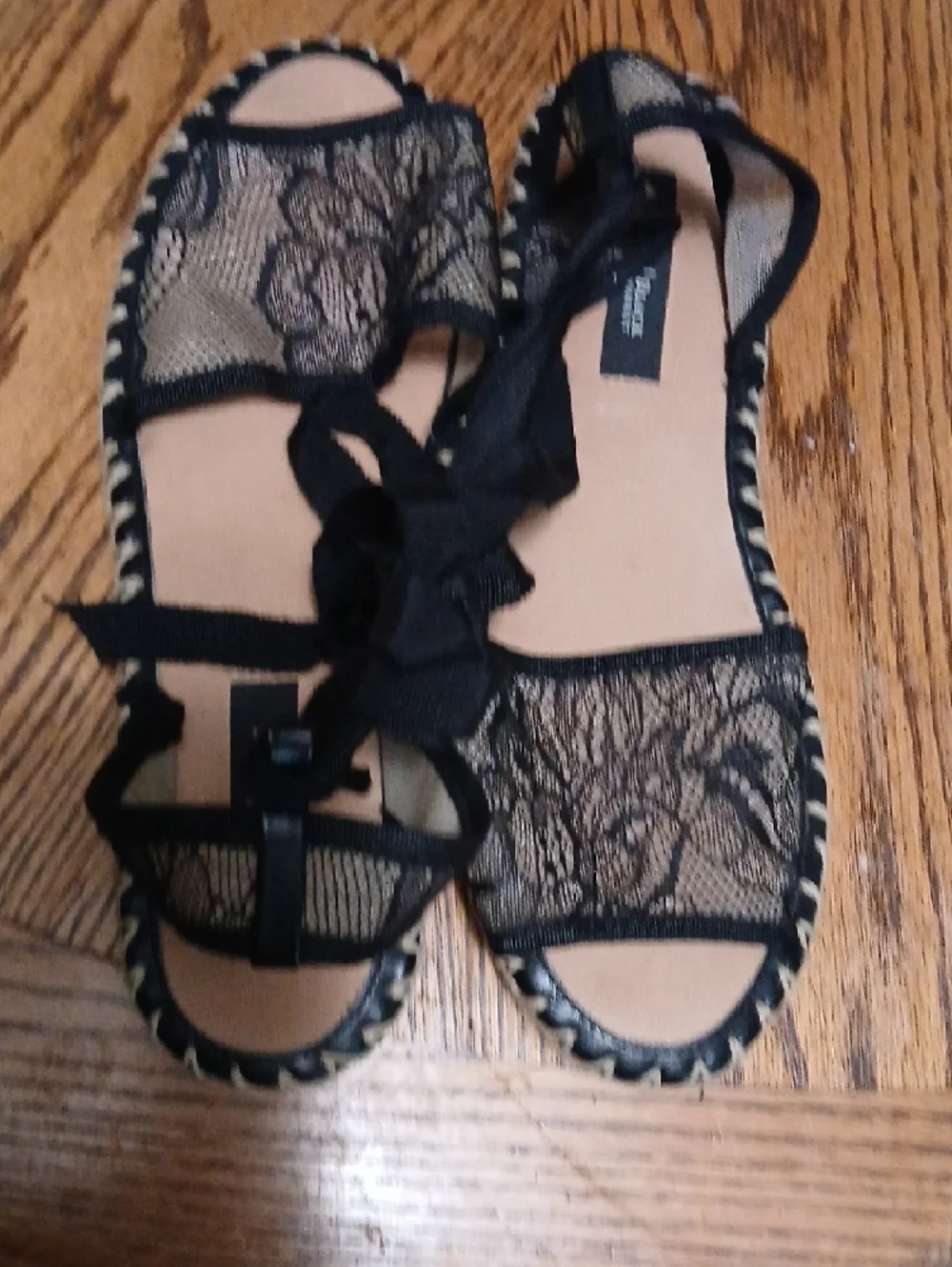 White House Black Market Black Lace Espadrille Ankle-Tie Sandals.sz.9